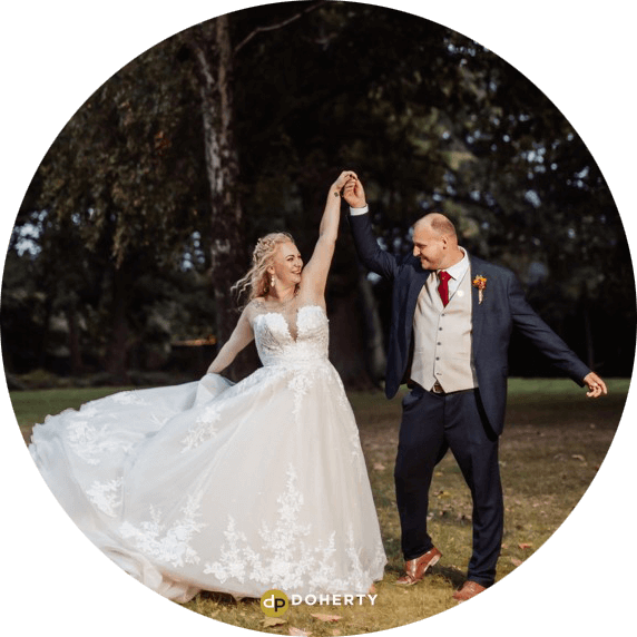 bride and groom dancing at Drayton Manor wedding venue